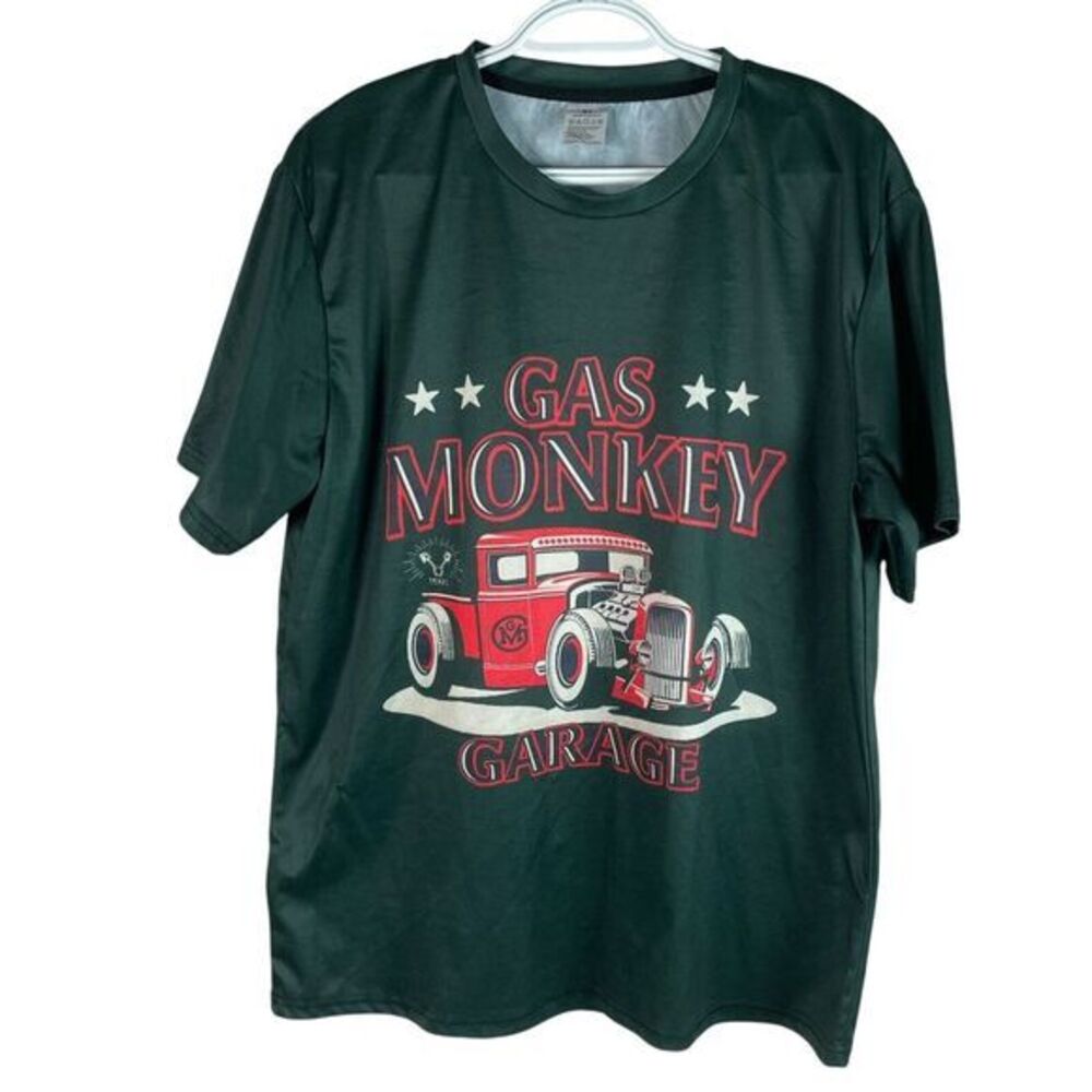 Gas Monkey Garage Performance T‎ Shirt Mens XL Green Stretch S/S Polyester